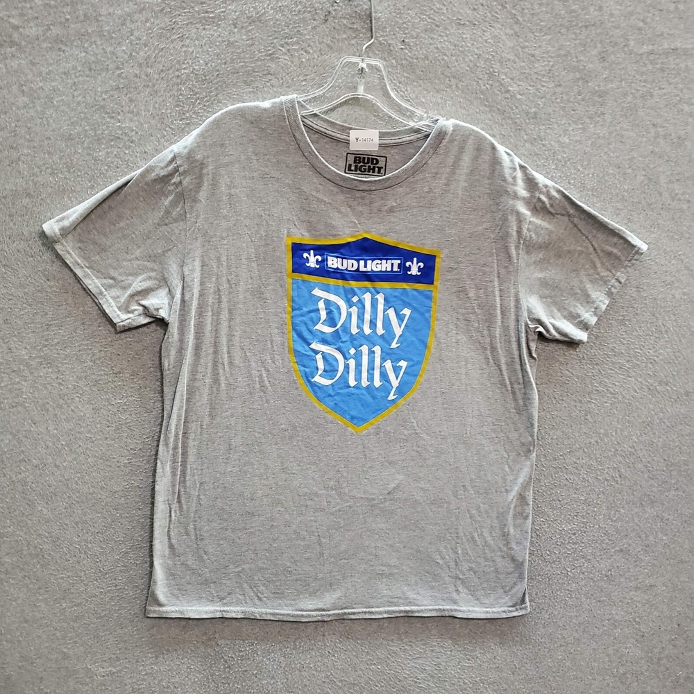 Bud Light Men T-Shirt Large Gray Logo Dilly Dilly Shield‎ Short Sleeve Adult Tee